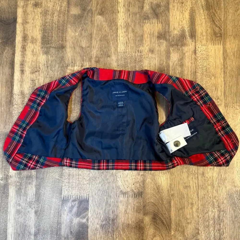 Janie and Jack The Tartan Holiday Vest 100% Wool Bradbury Red Tartan Baby 6-12M